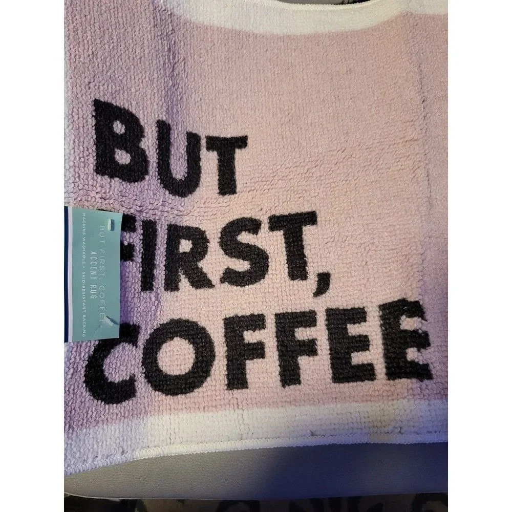 Accent Rug But First Coffee 20 in x 34 in Rose Gray